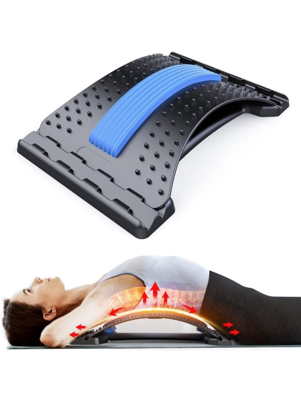 Adjustable Back Stretcher for Pain Relief, Lumbar Support & Spine Decompression